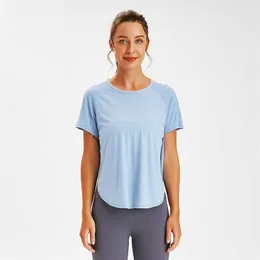 2020 Yoga Short Sleeve Lu Tops Running Gym Clothes Women Shirt Laser Punching snabbtorkande andningsbar fitness Casual All-Match Lu 255p