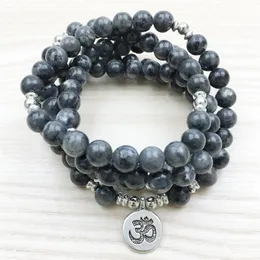 SN1146 Top Design Labradorite Wrap Pulseira Masculina 108 Mala Yoga Pulseira ou Colar Prata Lotus Ohm Buda Pulseira266S