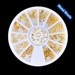 Nail Art Decorations Gold Mixed 3D DIY Jewelry Hollow Design Studs Metal Rivets Decoration Tools 230909