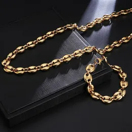 Chains Vintage Stainless Steel Coffee Bean Necklace For Men And Women 11mm 60cm Pig Nose Titanium Jewelry Gift285E259S