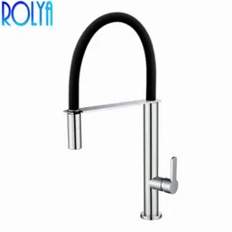 ROLYA New Arrival Brass Deck Mounted Black Pull Down Kitchen Faucet White Pullout Sink Mixer Tap191M