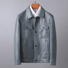 Haining Genuine Leather Clothes New Mens Short Leather Sheepskin Lapel Leather Jacket Casual Jacket