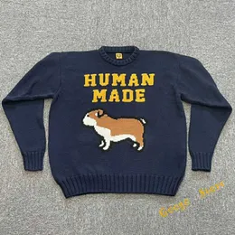 Herrenpullover Hohe Qualität Cartoon Bulldogge Jacquard HUMAN MADE Pullover Männer Frauen 1 1 Lässige klassische HUMAN MADE Strickpullover mit Etikett T230910