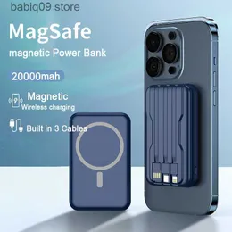 Banche di alimentazione per telefoni cellulari Banca di alimentazione magnetica wireless da 20000 mAh Powerbank portatile Tipo C Caricatore rapido Cavo integrato per iPhone 14 13 Batteria babiq09