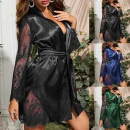 Men's Sleepwear 2021 Sexy Lingerie Summer Women's Ladies Satin Silk Bride Robes Kimono Robe Lace Night Wear Gown Sleepwe262A