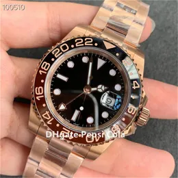 Relógios masculinos novos de luxo GMT 126711 126715 40mm cal.3186 Relógio mecânico de corrente automática Anel de cerâmica Safira Rosa Ouro Brilho Mergulho Relógios de pulso esportivos