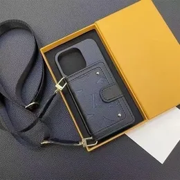 Kvinnor Crossbody Phone Case Luxury Card Holder iPhone -fodral för iPhone 15 Pro Max 14 13 12 11 14Plus Samsung Galaxy S23 Ultra S22 Plus S21 Leather Prägling Cover Lanyard