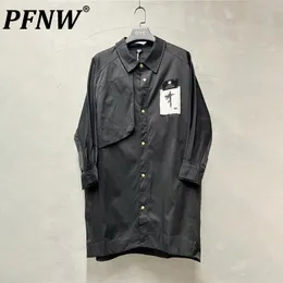 남자 트렌치 코트 PFNW Windbreaker High Street 트렌드 실루엣 롱 셔츠 가을 재킷 패션 스 플린트 세련된 잘 생긴 틈새 디자인 12z4506 230909