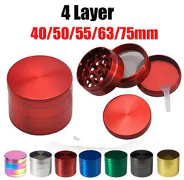 40mm 50mm 55mm 63mm 75mm 4 Layer Zinc Alloy Metal Tobacco Grinder Dry Herb Smoking Grinders 8 Colors Hand Muller Crusher Accessories NEW