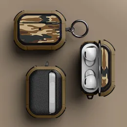 Stoßfeste Camouflage-Rüstung, harte Schutzhülle, Kopfhörer-Zubehör für AirPods Pro 2 2. Generation, kabellose Kopfhörer-Abdeckung mit Schlüsselanhänger