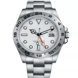 SX Asia Watches GMT 42mm 216570 White Black Dial Orange Needle rostfritt stål Explorer Mekaniska automatiska män Watches213h