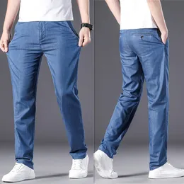 Wide Jeans Mens Mid-Calf Dad Wear Modal Long Jeans Solid Color Stretch Drape Autumn Regular Pants