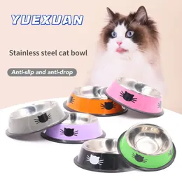 yuexuan cat bowls 비 슬립 스테인레스 스틸 작은 고양이 음식 그릇은 깨지지 않는 두꺼운 고양이 피더 7 온스 고양이 요리 실내 작은 애완 동물 제거 가능한 6 coloers에 적합합니다.