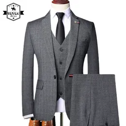 Men's Suits Blazers M6XL Jacket Vest Pants Fashion Business Formal Slim Suit 3Pces Set Male Solid Retro Grey Classic Wedding Groom Spring 230909