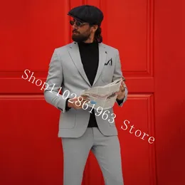 Męskie garnitury Blazery 2 sztuki szary mężczyzna na ślubne spodnie Blazer Formal Men Groomsmen oblubieńca Tuxedos Costume Homme Mariage 230909