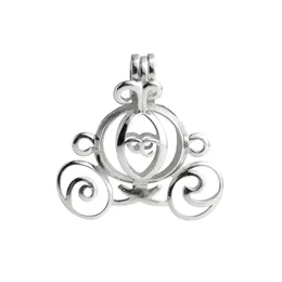 Pearl Cage Askepott Pumpkin Carriage Locket Wishing Gift 925 Sterling Silver smycken Pendant Montering 5 Pieces2799