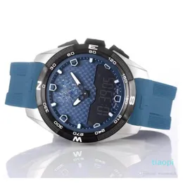 Wirist Watch T-Touch Expert Solar T091 Blue Dial Chronograph Quartz Blue Rubber Strap Deplypilyment Clasp Men Watch Mens290H