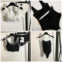 Conjunto de Bikinis de punto para mujer, traje de baño de dos piezas, conjunto de Bikini con Push-Up, traje de baño negro con letras pequeñas para verano Travel2963