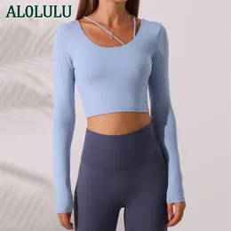 Al0lulu yoga topos feminino esportes correndo superior fino manga longa cabido roupas de fitness menina nova moda exercício treinamento camisetas gre225h