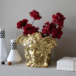 Vasi in stile europeo leggero di lusso galvanico dorato spazzolato ceramica metallo oro vaso moderno tavolo da pranzo decorazione della casa weddin221z