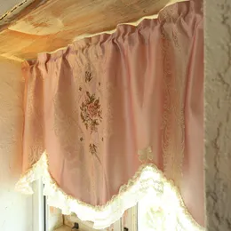 Curtain Korean Pink Short Retro Rose Lace Bow Cotton Window Valance Home Decorative Kitchen Door Half 230909