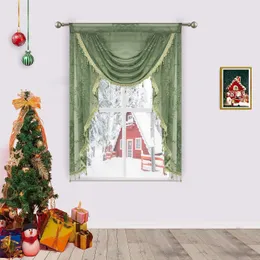 Curtain Green Lace Wavy Short Valance Christmas Festive Party Background Window Decoration Voile Waterfall Scallop Head 230909