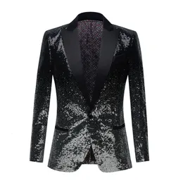 Men's Suits Blazers Discoloration Sequin Shawl Collar Tuxedo Suit Blazer Men Wedding Groom Singer Prom Glitter Jacket DJ Club Stage 230909