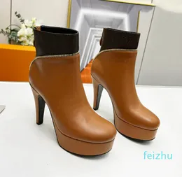 Women High Heel Boot Fashion Back Zip Booties Black Brown Leather Lady Wedding Casual