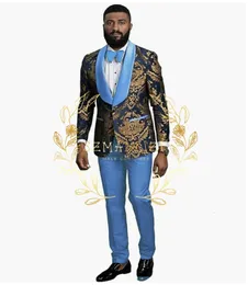 Men's Suits Blazers TailorMade Mens Fashion Groom Tuxedos Shawl Lapel Jacquard Paisley Slim Blazer Pants Sets 2 Piece Wedding Prom 230909