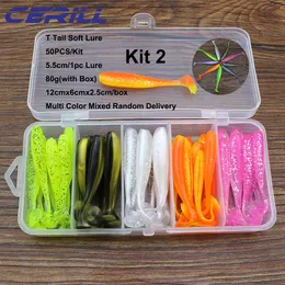 50-Piece Soft Plastic Fishing Lure Set - T-Tail Grub Baits In 9 Colors - View #8