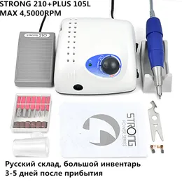 Zestaw manicure paznokci 45k przybycie Strong 210 Plus Pro 105 105L Handpice 65W 45000 rpm maszyna Pedicure Plik elektryczny bity 230909