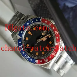 Relógio de pulso masculino de aço inoxidável, mostrador preto, 40mm, 2813, movimento mecânico, automático, vintage, gmt 1675, pepsi, 265t