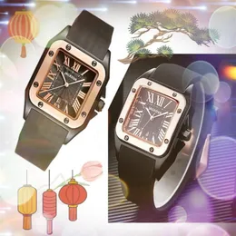 Модные популярные кварцевые часы с римским номером для мужчин и женщин, квадратные роскошные мужские наручные часы с автоматической датой, черные, коричневые, резиновые, мужские, wat2317