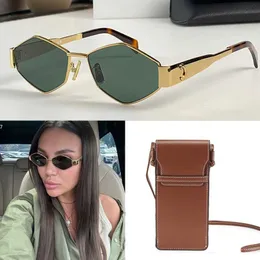 Fashion Triomphe Metal Sunglasses Womens Designer 40236 Vintage Gold Frame Green Lens Sunglasses Lady Gift Original Oblique Strap Glasses Bag 4S254