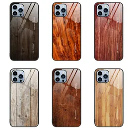 Slim Wood Tempered Glass Case For iPhone 15 Pro Max 14 13 12 11 XR X 8 7 Plus Shockproof TPU Bumper Hard Back Funda Conque
