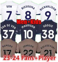 Tottenham 23 24 KANE SON RIHARLISON Camisas de futebol PEDRO PORRO KULUSEVSKI HOJBJEG Away PERISIC DANJUMA ROMERO Camisa de futebol BENTANCUR Homens Crianças Set666