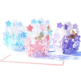 Färgtryck 3D tredimensionellt gratulationskort Conch Flower Butterfly Hollow Flowers Basket Valentine's Day Dards Love Festival WH0241