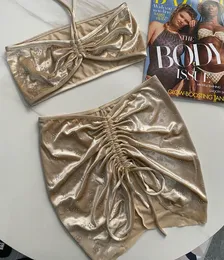 Smycken kristaller lyx bikinis brasilianska guld 2-stycken set badkläder kvinnor designer ruched kjol baddräkt kvinnlig mode baddräkt xl strandkläder biquinis ny