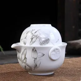 Keramik-Teeset mit 1 Kanne und 1 Tasse. Elegante Gaiwan-Teekanne, schöne und einfache Teekanne, Wasserkocher, blaue und weiße Porzellan-Teekanne, Preference260r