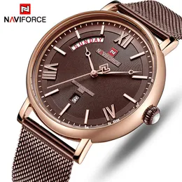 Naviforce Watch Men Fashion Business Watches Men's Casual Waterproof Quartz Wristwatch rostfritt stål Mesh Relogio Masculino296K