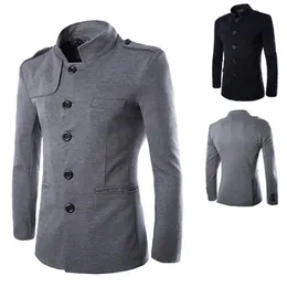 Yeni Gelişler Kış Erkekler Sıradan Stand Yakası Çin Tunik Takım Blazer Ceketler Siyah Tek Göğüslü İnce Ceket ve Ceket M-2XL226J