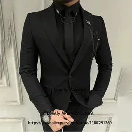 Mäns kostymer blazers klassiska svart för mens formella affärs blazer bröllop brudgummen smoking 3 stycke set dag jacka västbyxor terno masculino 230909