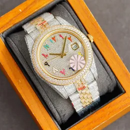 Relógio masculino de diamante cheio 41mm relógios mecânicos automáticos diamantes moldura safira espelho moda relógio de pulso 2022243b