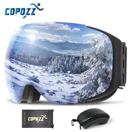 Ski Goggles Copozz Brand Magnetic z obudową podwójne soczewki antyfogowe szklanki śniegu Uv400 Mężczyźni kobiety Winter Snowboard 2181 230909