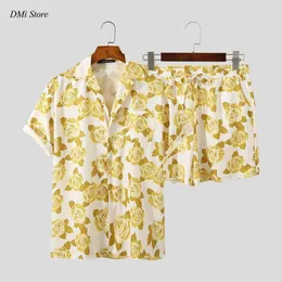 Herrspårsugnar DiMi Beach Shorts Streetwear Casual Mens Suit 2 Pieces S5XL Men Hawaiian Set Tryck Summer Short Sleeve Button Shirt 230909