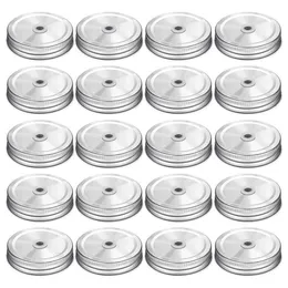 Kitchen Storage & Organization 20 Pieces Metal Regular Mouth Mason Jar Lids With Straw Hole Compatible Silver 2 7 Inch3164