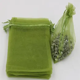 100st Army Green Organza Jewelry Gift Pouch Väskor för bröllopsgäster pärlor smycken 7x9cm 9x11cm 13 x 18 cm etc 365262a