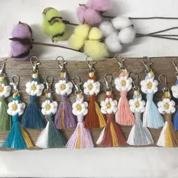 Moda Daisy Flower Macrame Bilek Anahtarları Bohemian Tassel Araba Keyasyon Sahibi Kadın Çanta Çanta Takımları Cüzdan Cüzdan Dekoru