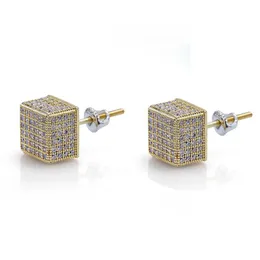 Mens Earrings Micro Pave Square CZ Gold Plated Iced Out Diamond Bling Stud Earings276f