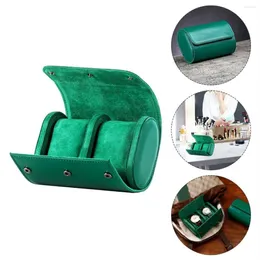 Titta på lådor Box Case Organizer Travel Storage Holder Roll Slots Green Bag Watches Falls Två armband Gift PU Earring Bangle Par265J